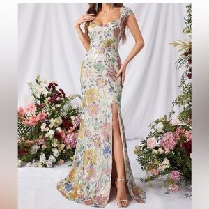 Luxe slit thigh sequins mermaid hem party formal evening bridesmaids dress